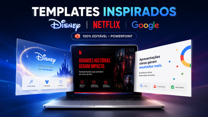 Slides do COMBO PowerPoint Netflix Disney Google - previa dos layouts prontos