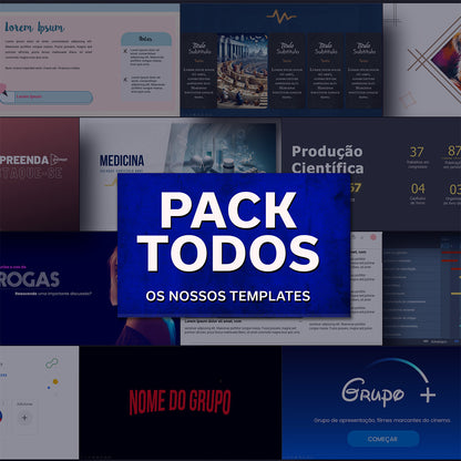 Pacote Completo GrandePPT — todos os templates PowerPoint em um único download, 500+ slides editáveis