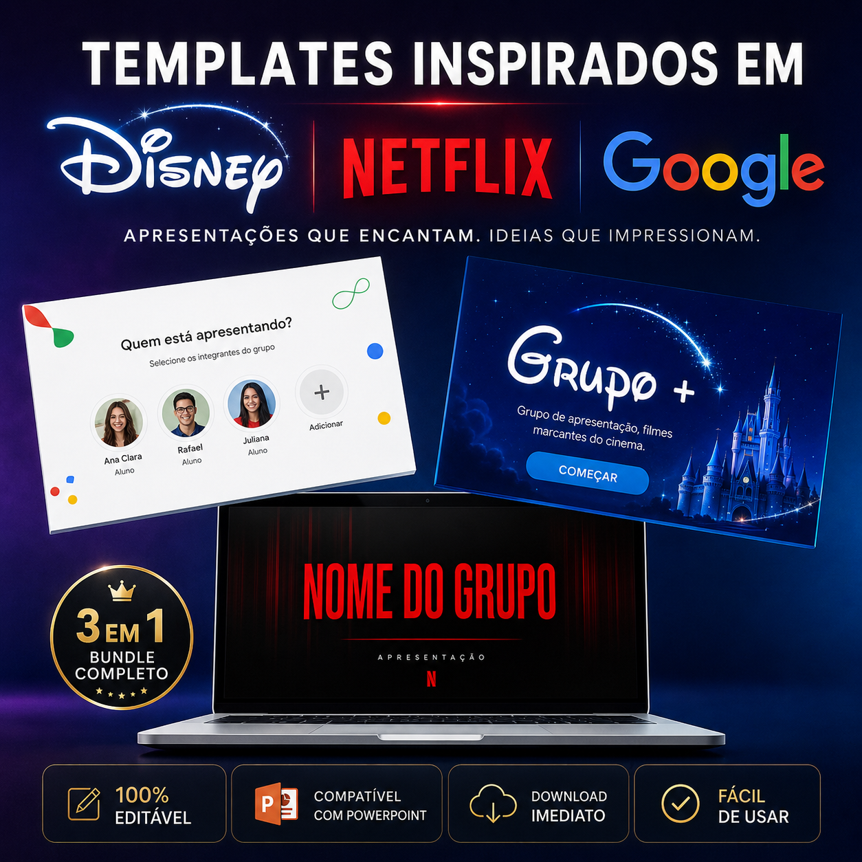 Template PowerPoint COMBO - slides cinematograficos prontos para editar