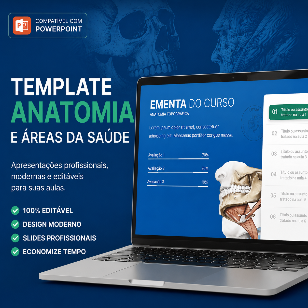 Template PowerPoint Anatomia — 38 Slides para Saúde e Medicina